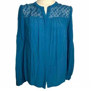 Boden Blue Polka Dot Button Down Blouse 6